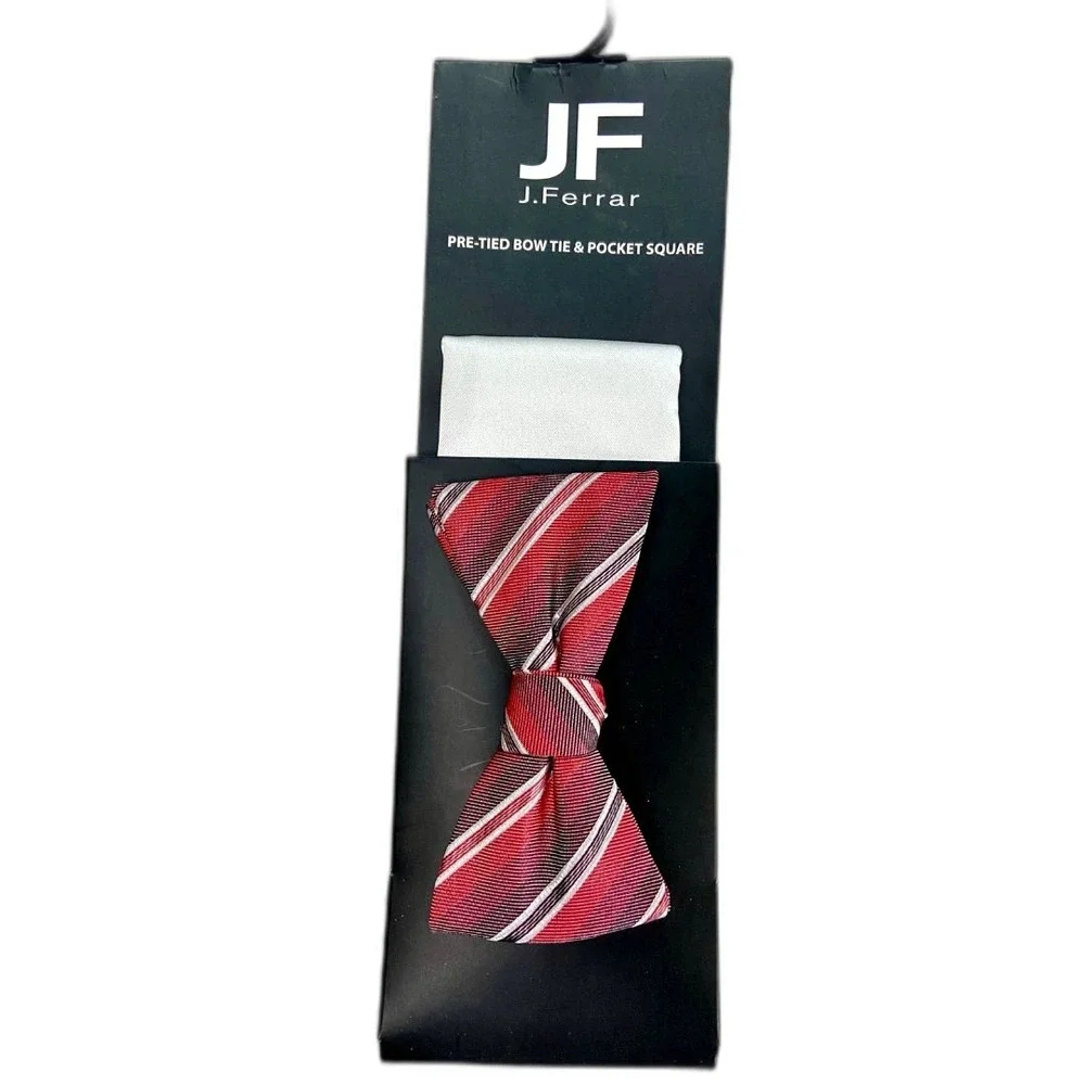 Red & Black Striped Bow Tie J. Ferrar Bow Tie‎ and Pocket Square NWT